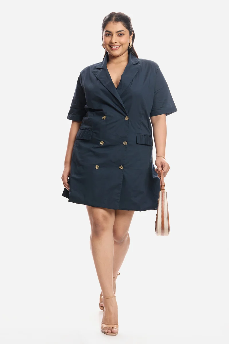 Amora|Cotton Notch Lapel Collar Tie Up Mini Dress