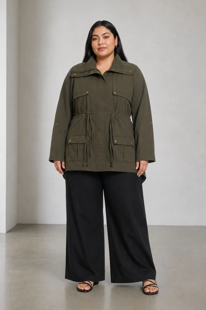 Himasha|100% Cotton Longline Utility Jacket