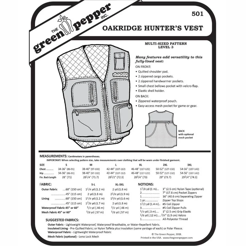 PATRON DE COUTURE PDF | Veste de chasse Oakridge (adulte) | The Green Pepper