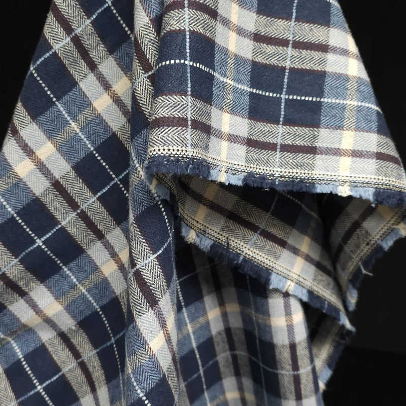 Flanelle de Coton | Qualité Supérieure | Carreaux | Tissé Teint | Bleu & Crème