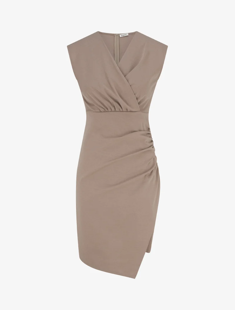 Robe sans manches style portefeuille à effet drapé - Beige