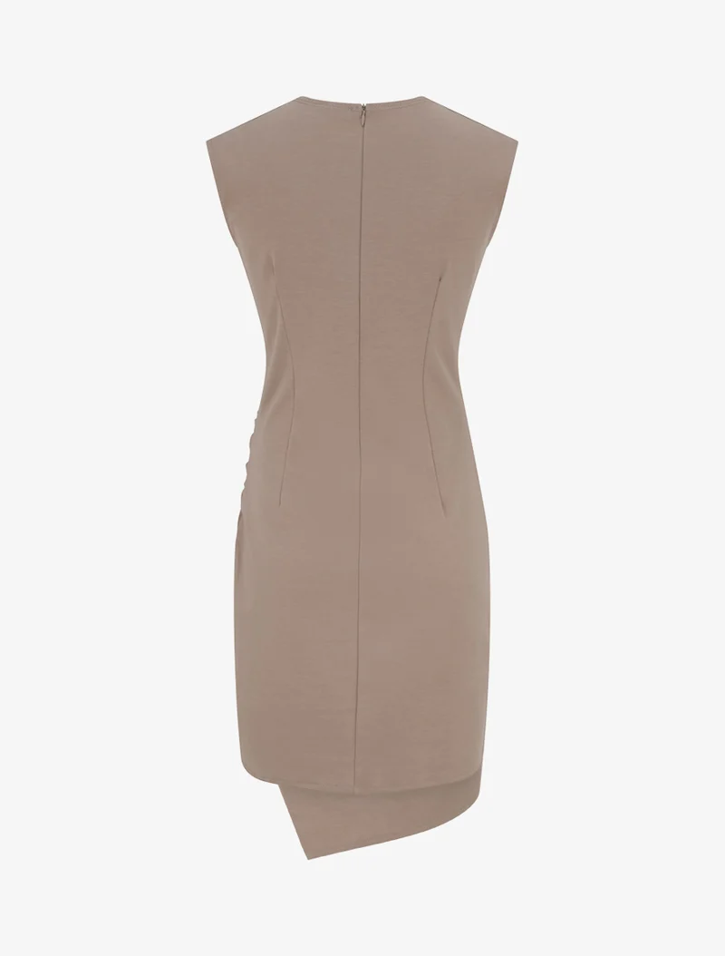 Robe sans manches style portefeuille à effet drapé - Beige