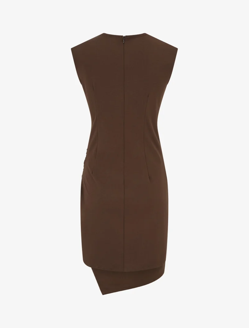 Robe sans manches style portefeuille à effet drapé - Marron