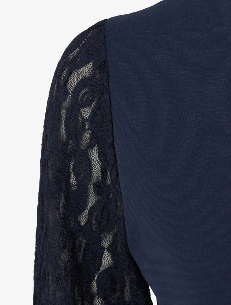 Robe patineuse à manches longues en dentelle - Marine