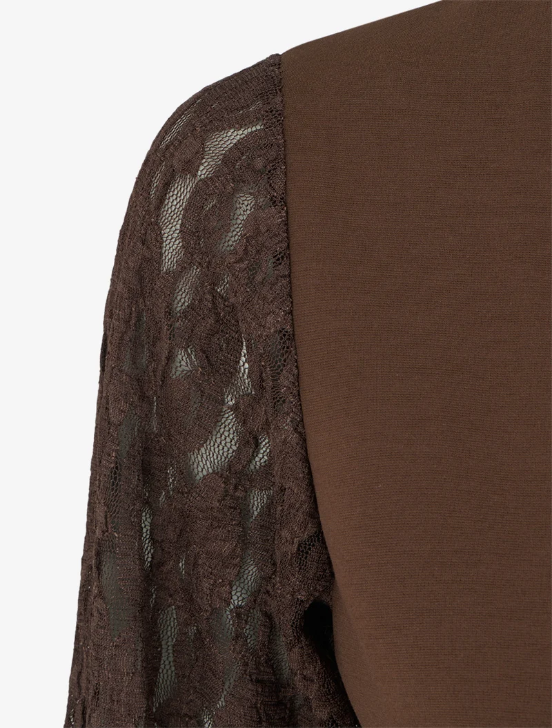 Robe patineuse à manches longues en dentelle - Marron