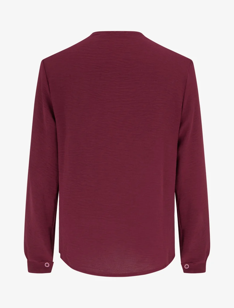 Blouse droite à col V en dentelle - Lie de vin