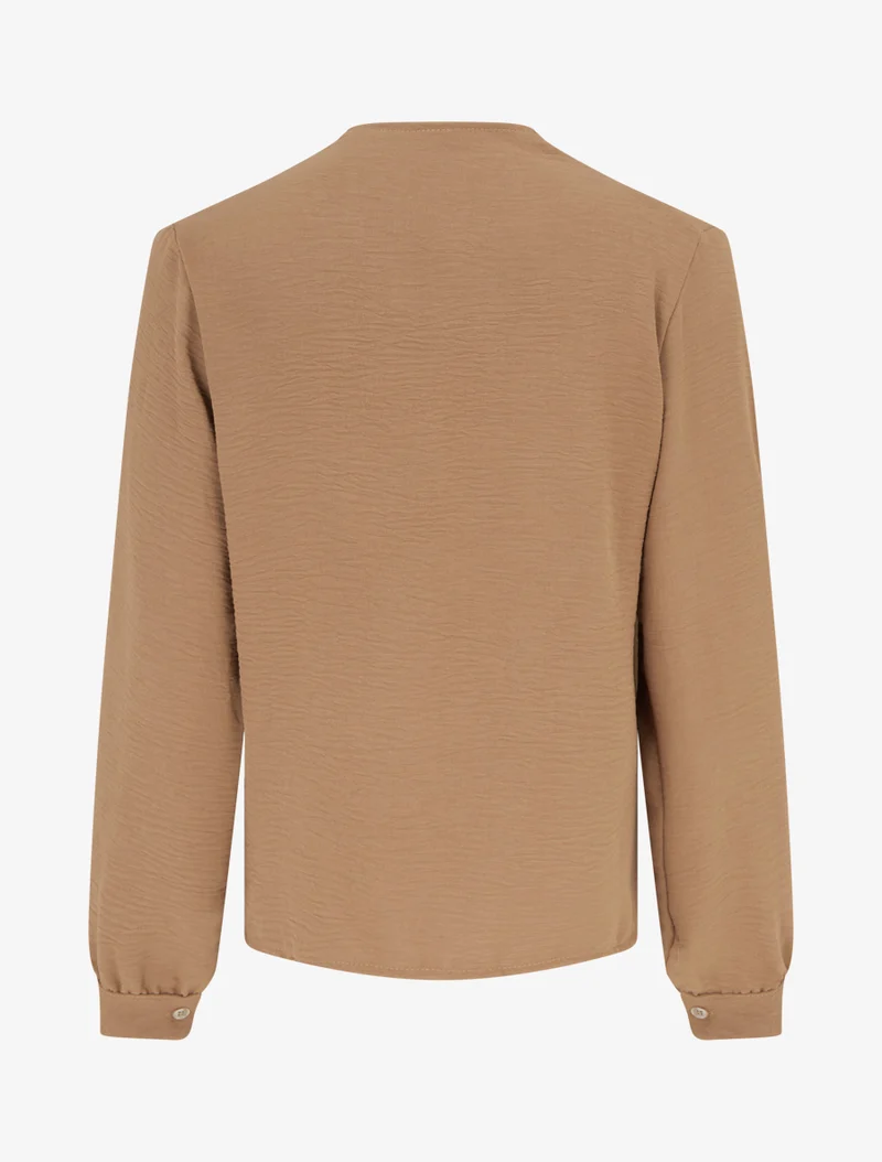 Blouse droite à col V en dentelle - Camel