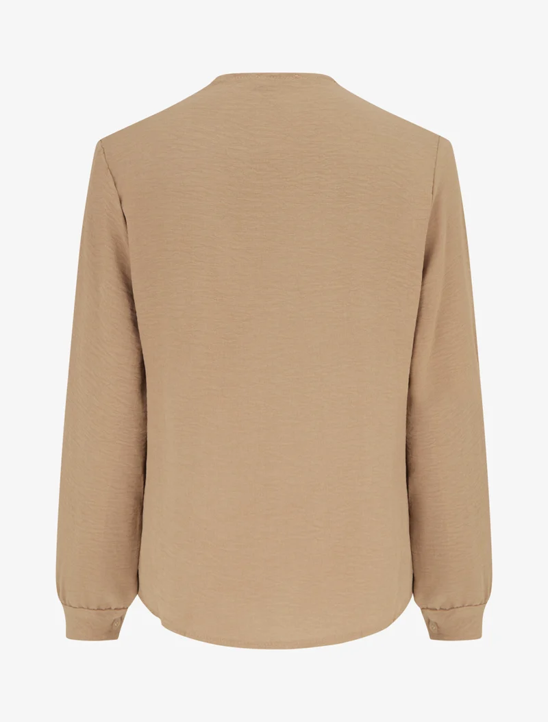 Blouse droite à col V en dentelle - Beige foncé