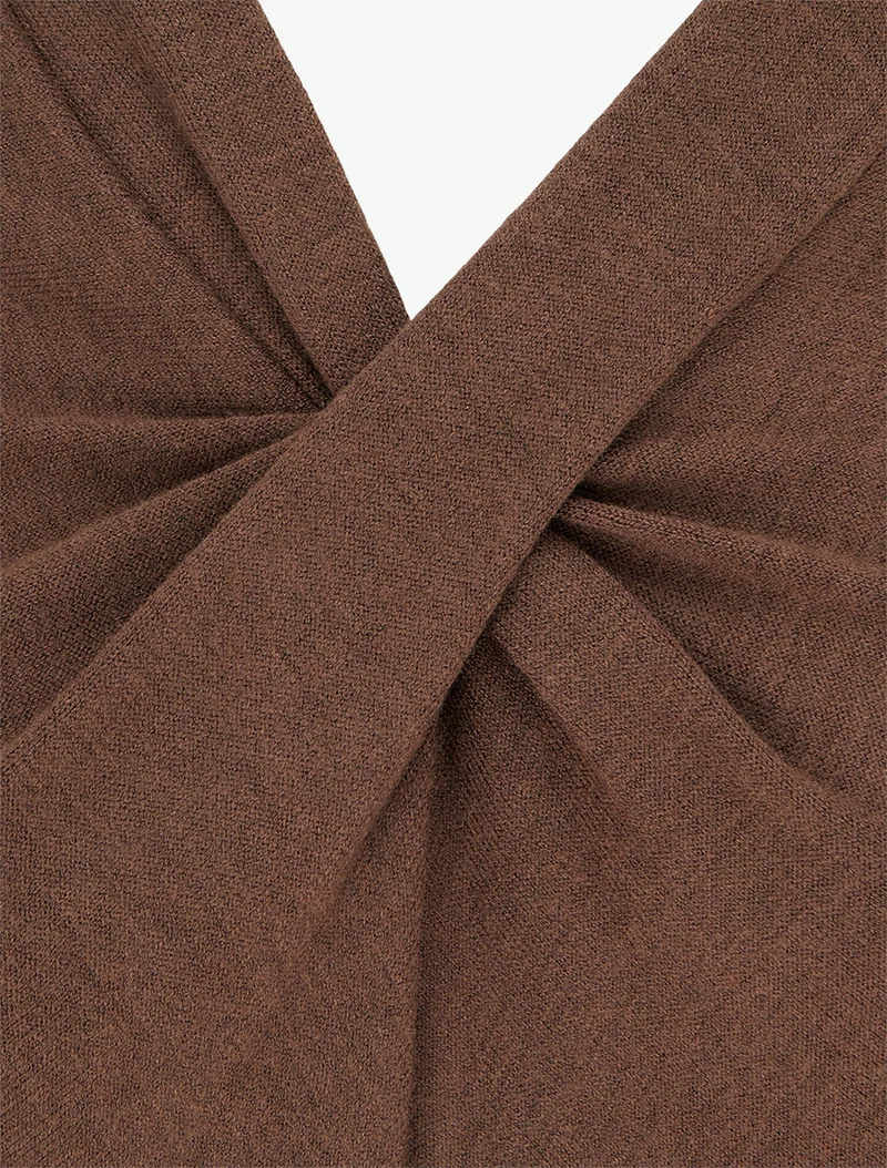 Robe droite en maille et suédine à bords en dentelle - Marron/noir