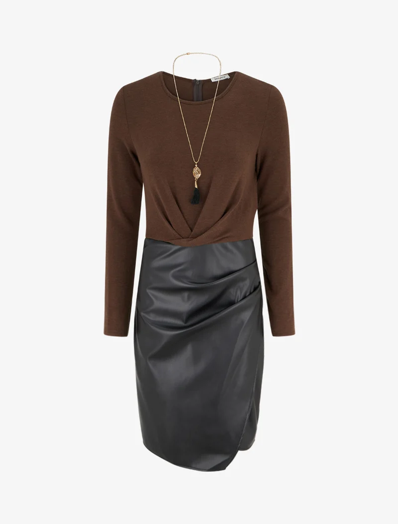 Robe portefeuille bimatière - Marron