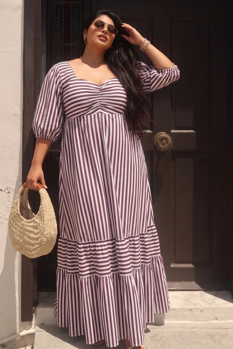 Aisha|Cotton Midi Dress With Puff Sleeves