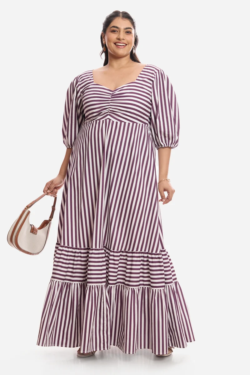 Aisha|Cotton Midi Dress With Puff Sleeves
