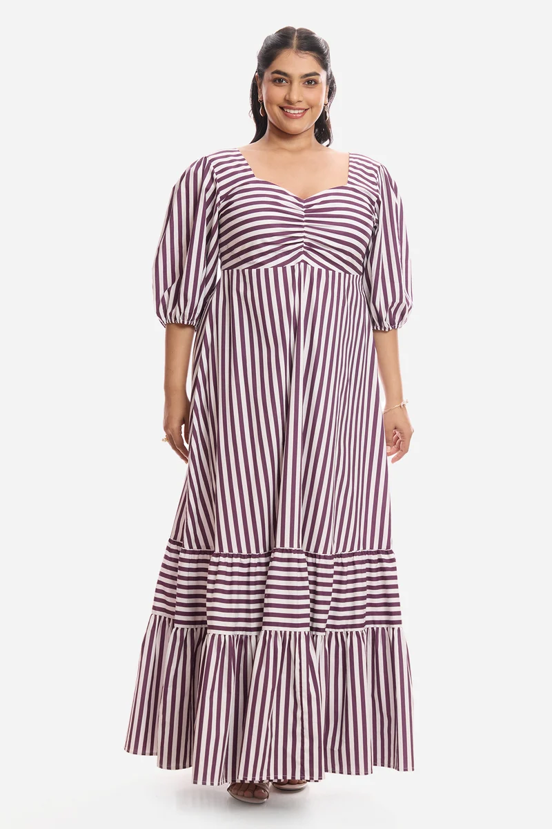 Aisha|Cotton Midi Dress With Puff Sleeves