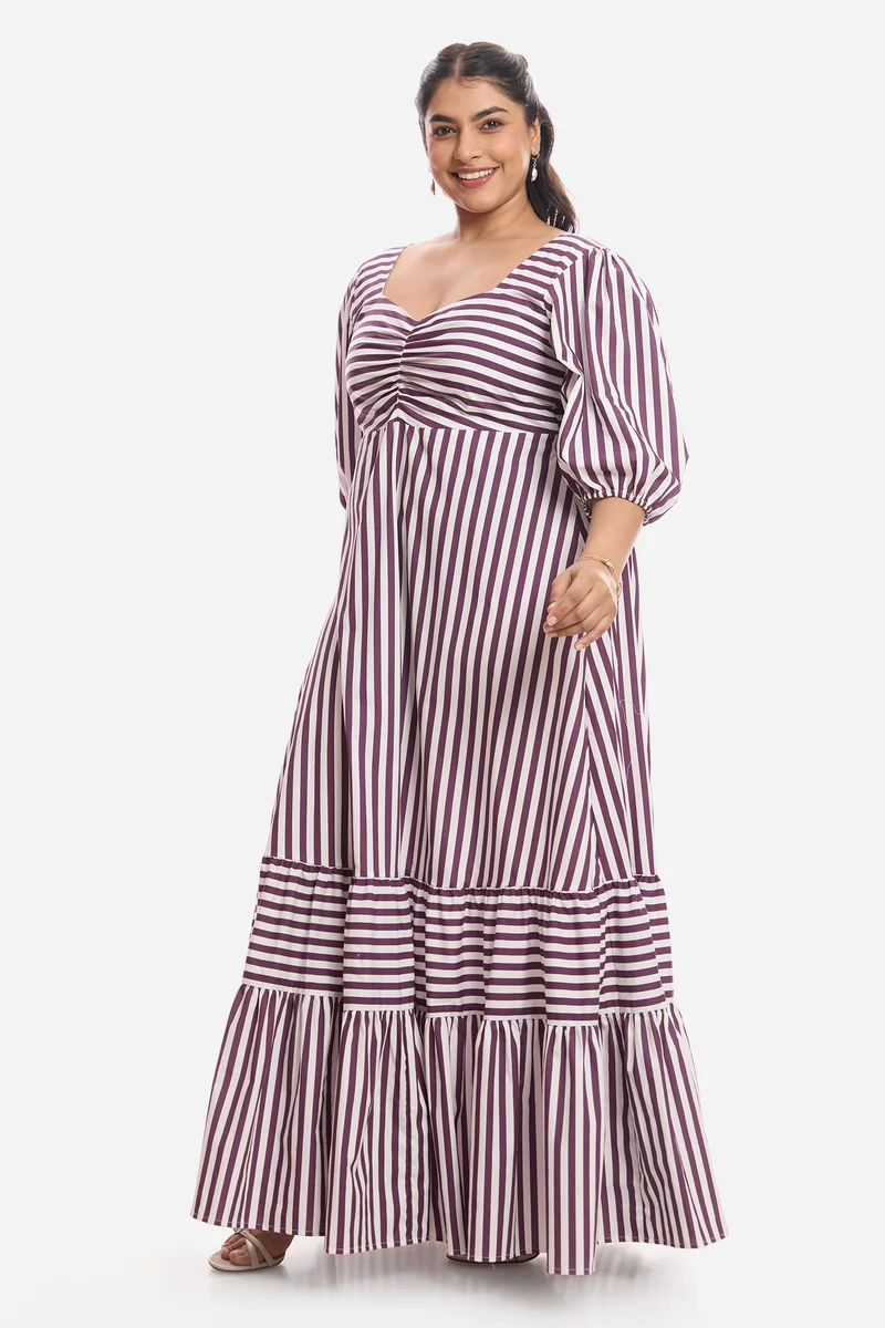 Aisha|Cotton Midi Dress With Puff Sleeves