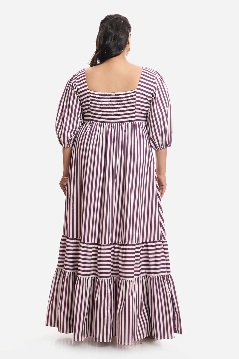 Aisha|Cotton Midi Dress With Puff Sleeves
