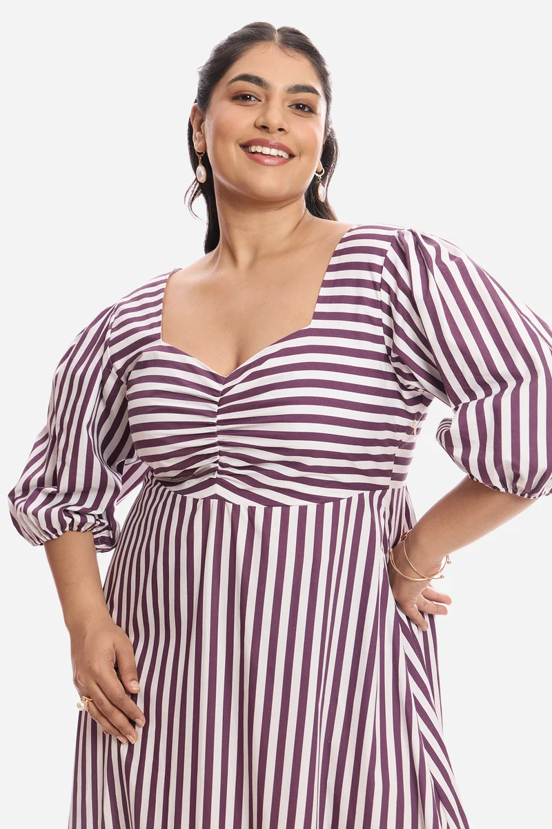 Aisha|Cotton Midi Dress With Puff Sleeves