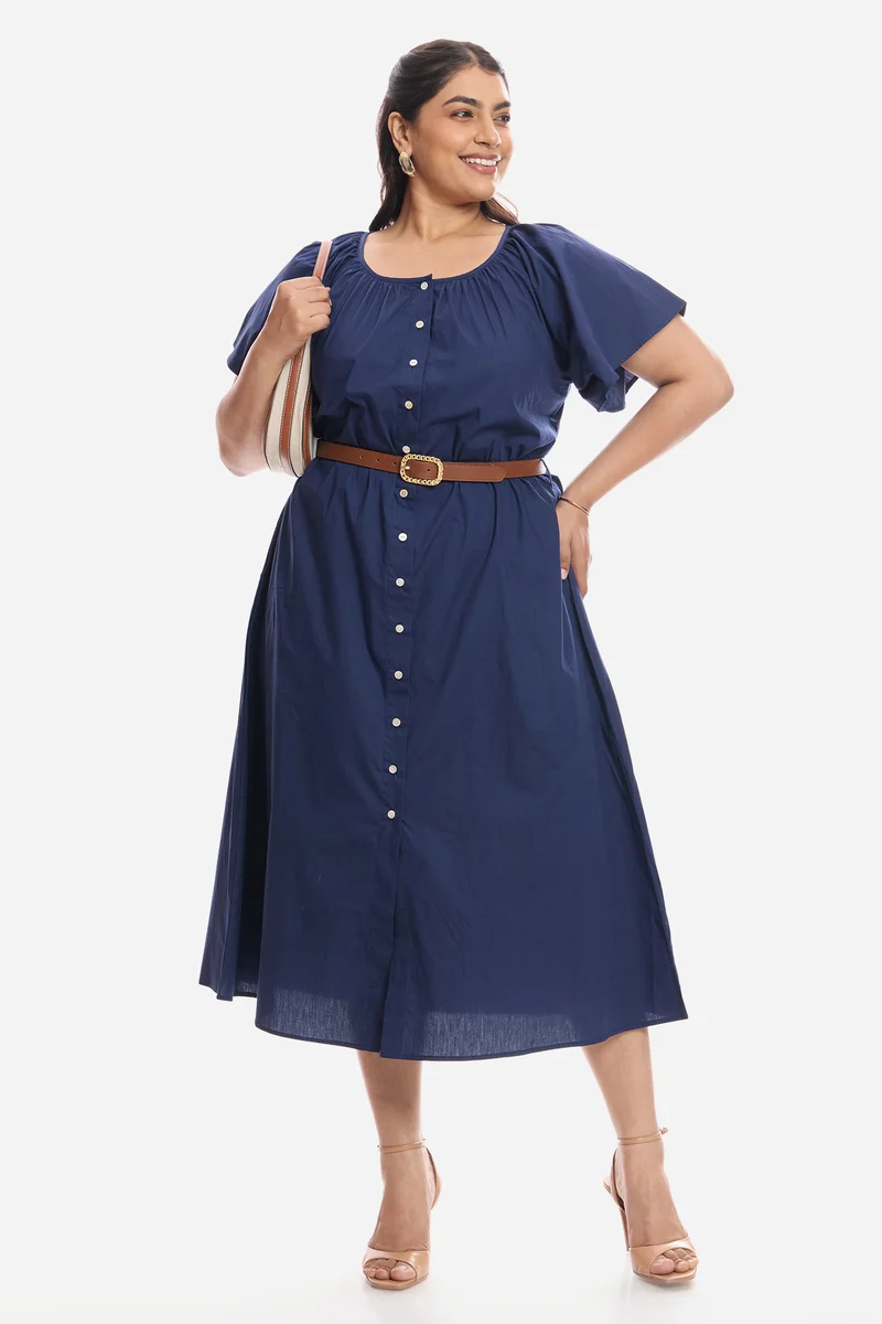 Araya|Cotton Midi Dress With Extended Sleeves