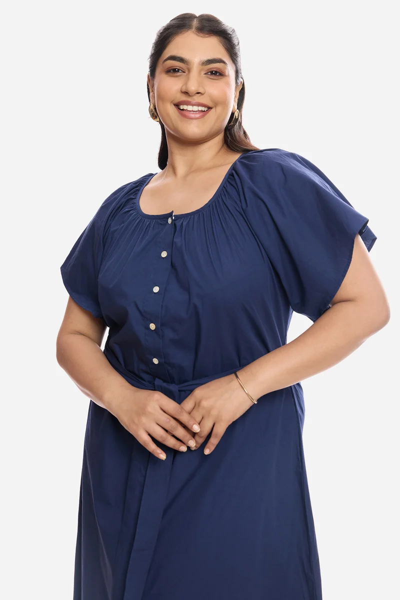 Araya|Cotton Midi Dress With Extended Sleeves