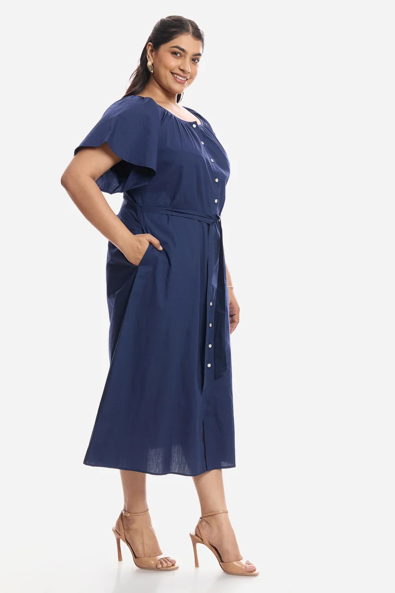 Araya|Cotton Midi Dress With Extended Sleeves