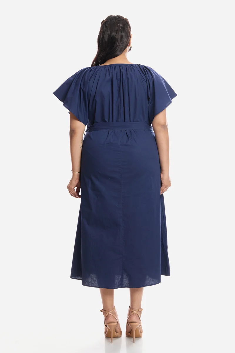 Araya|Cotton Midi Dress With Extended Sleeves