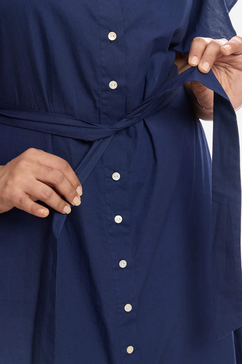 Araya|Cotton Midi Dress With Extended Sleeves