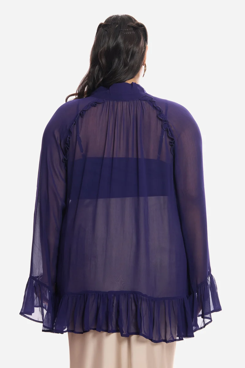 Aliaa|Viscose Sheer Ruffled Top And Inner Cami