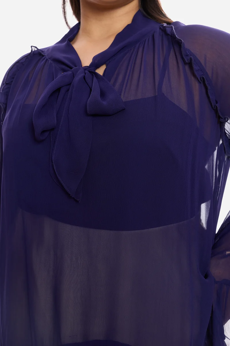 Aliaa|Viscose Sheer Ruffled Top And Inner Cami