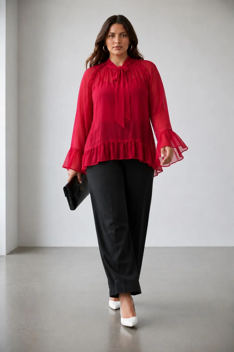 Alinae|Viscose Sheer Ruffled Top And Inner Cami