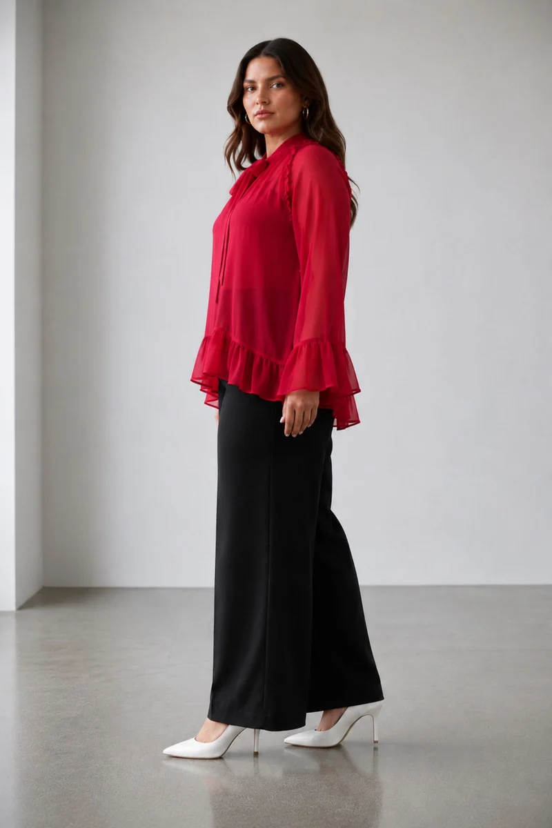 Alinae|Viscose Sheer Ruffled Top And Inner Cami