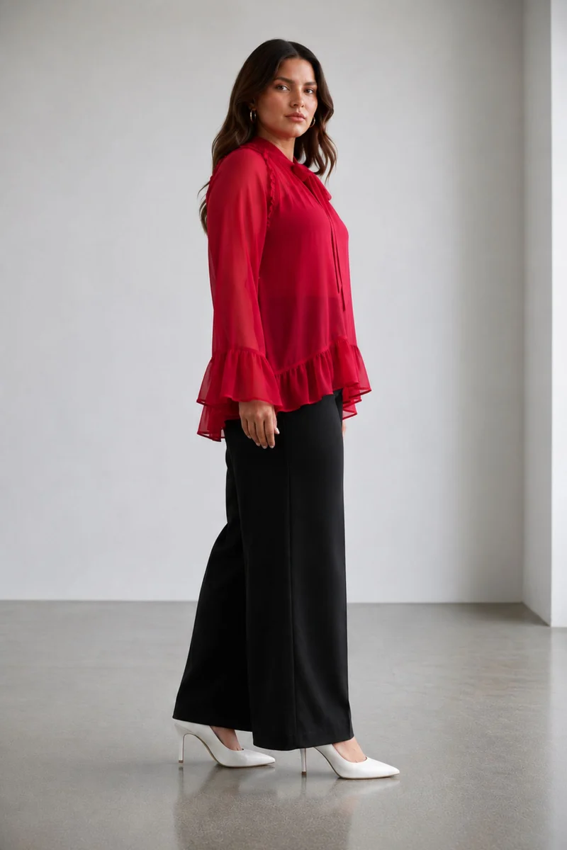 Alinae|Viscose Sheer Ruffled Top And Inner Cami