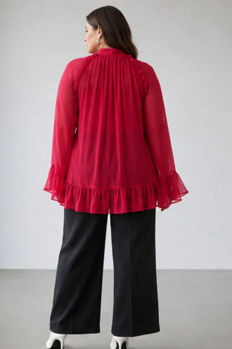 Alinae|Viscose Sheer Ruffled Top And Inner Cami
