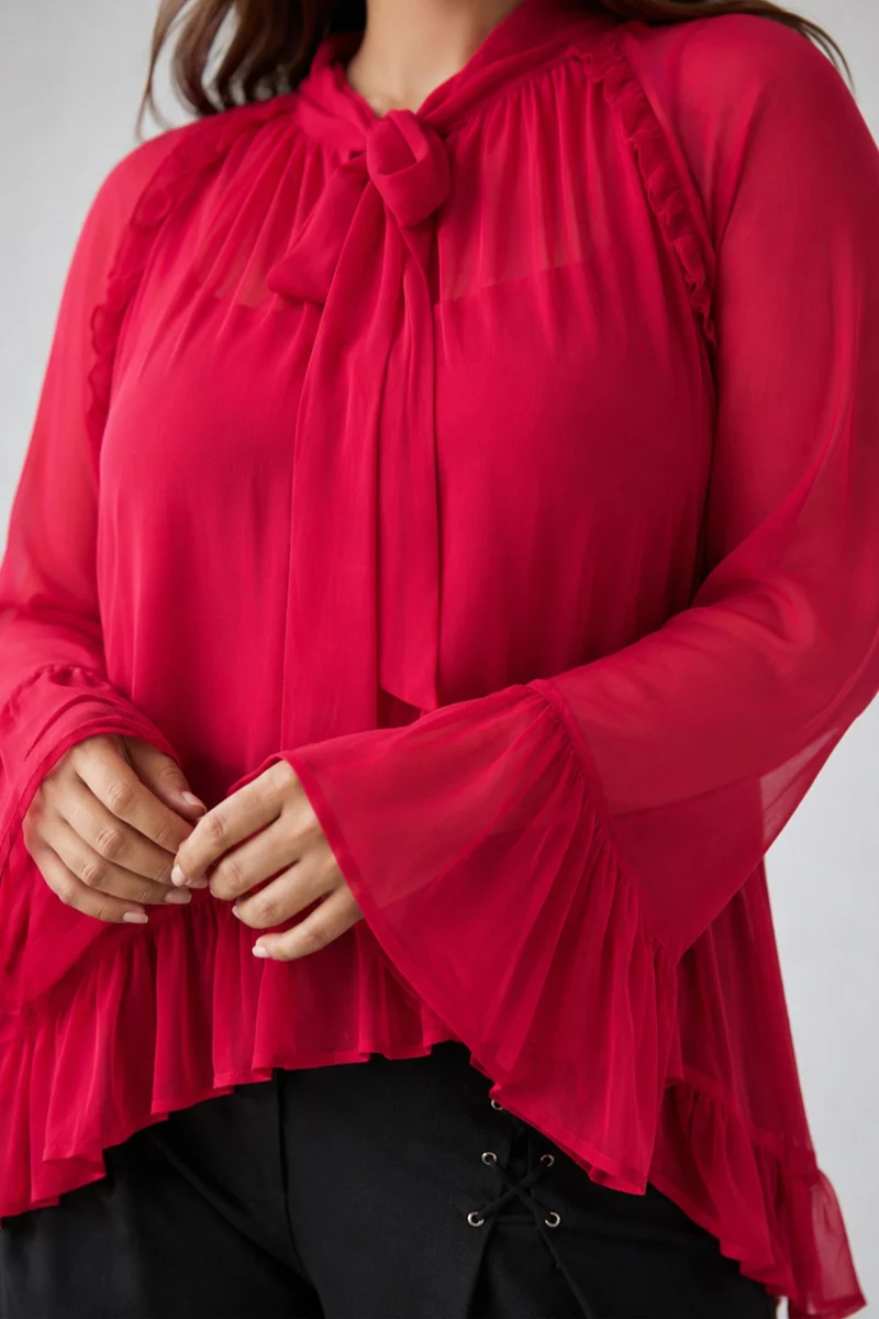 Alinae|Viscose Sheer Ruffled Top And Inner Cami