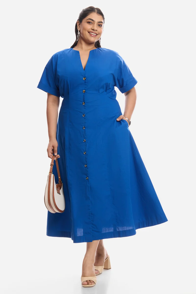 Arlet|Cotton Pleated Midi Shirt Dress