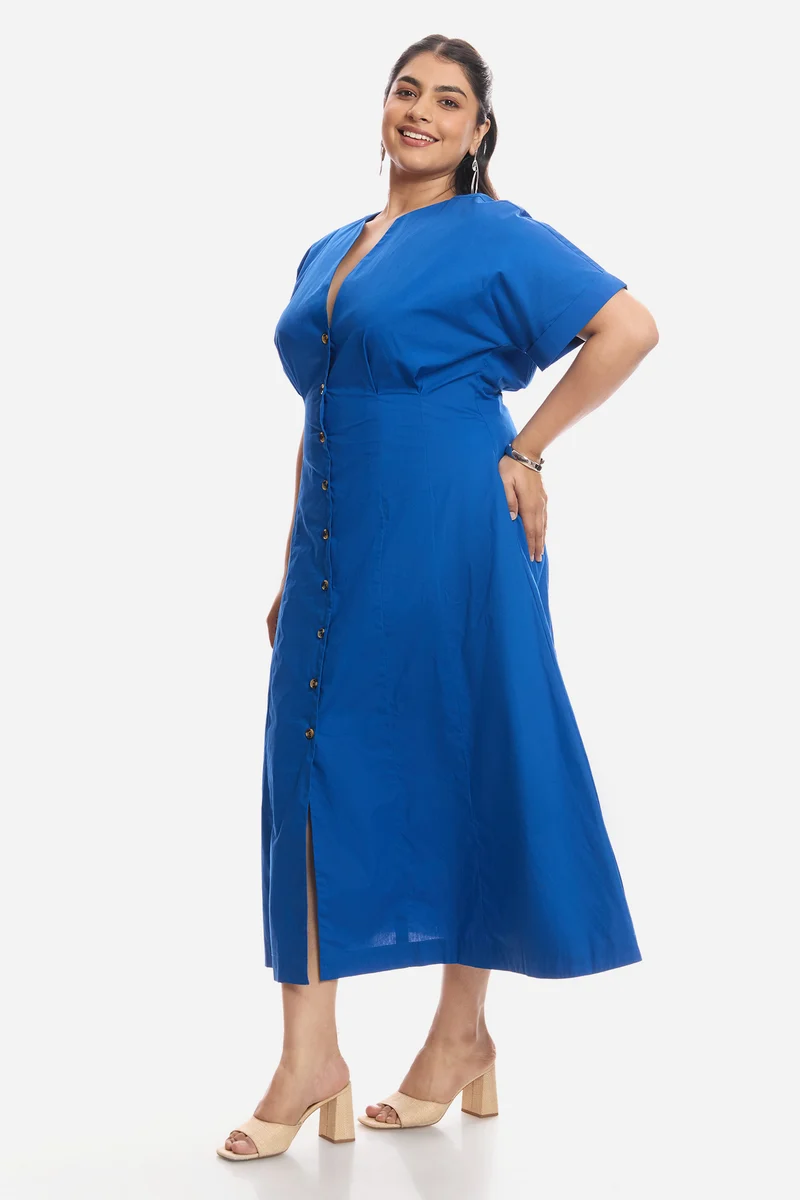 Arlet|Cotton Pleated Midi Shirt Dress