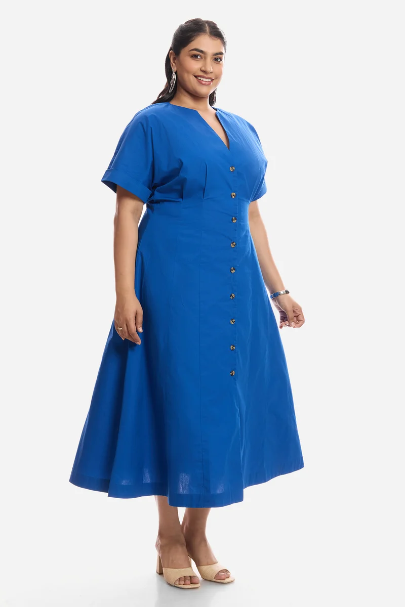 Arlet|Cotton Pleated Midi Shirt Dress