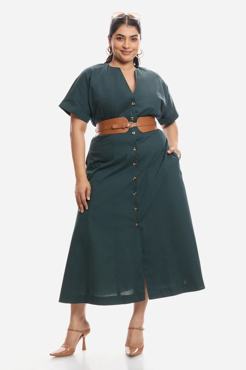 Dawa|Cotton Pleated Midi Shirt Dress