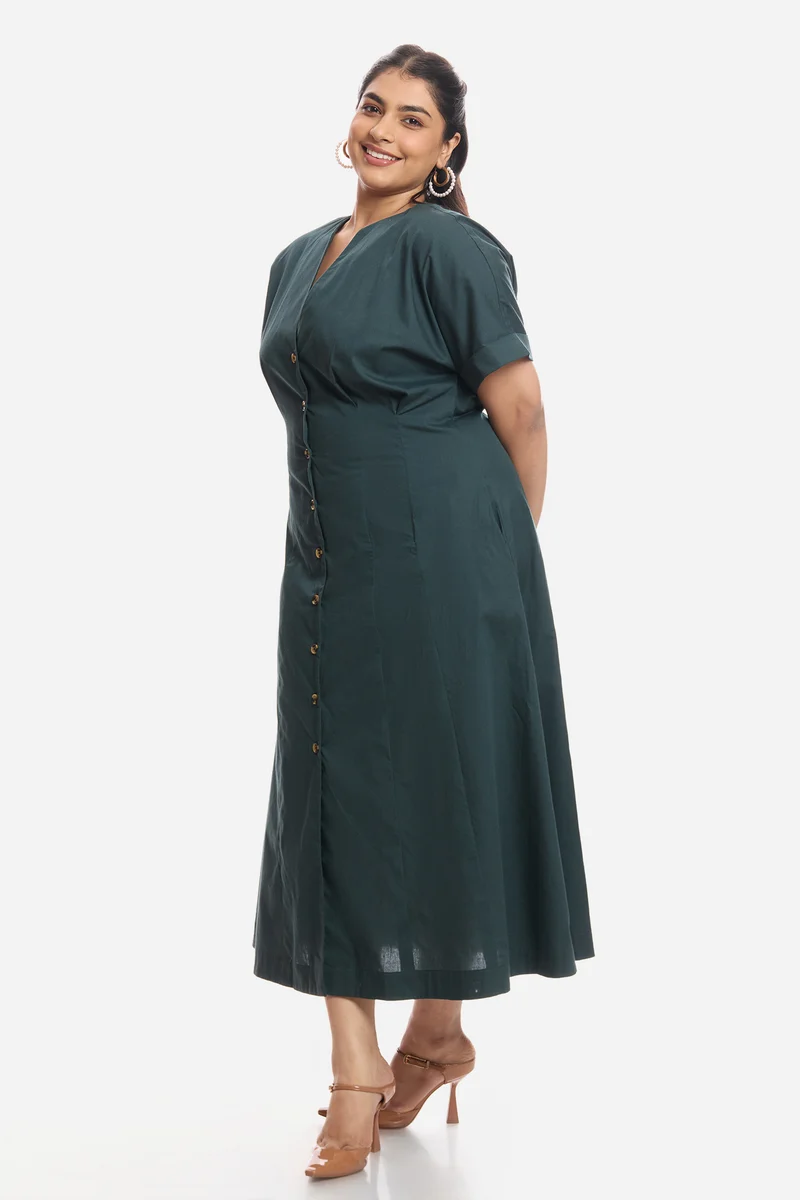 Dawa|Cotton Pleated Midi Shirt Dress