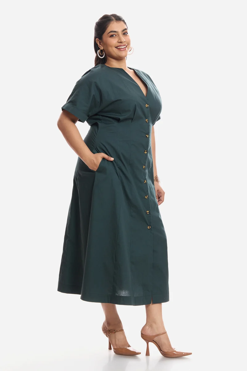 Dawa|Cotton Pleated Midi Shirt Dress