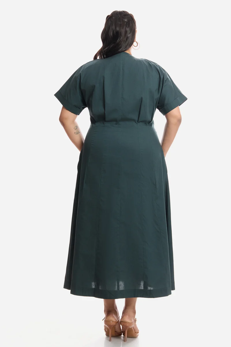 Dawa|Cotton Pleated Midi Shirt Dress