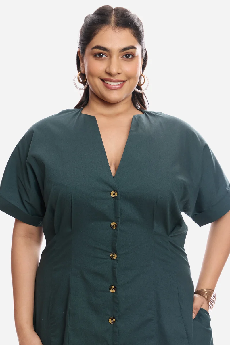 Dawa|Cotton Pleated Midi Shirt Dress