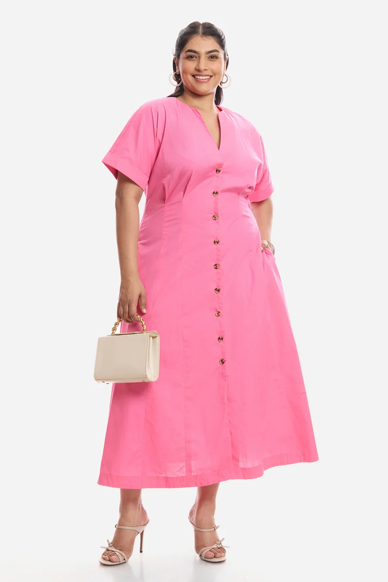 Ariaa|Cotton Pleated Midi Shirt Dress