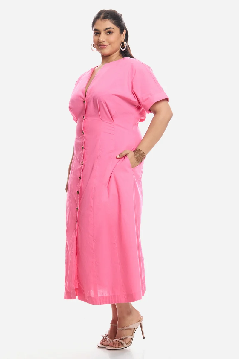 Ariaa|Cotton Pleated Midi Shirt Dress
