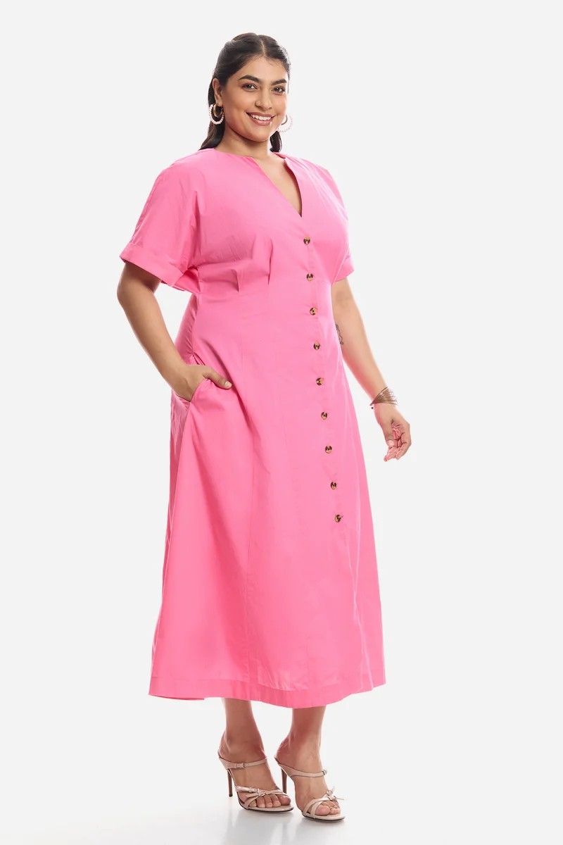 Ariaa|Cotton Pleated Midi Shirt Dress