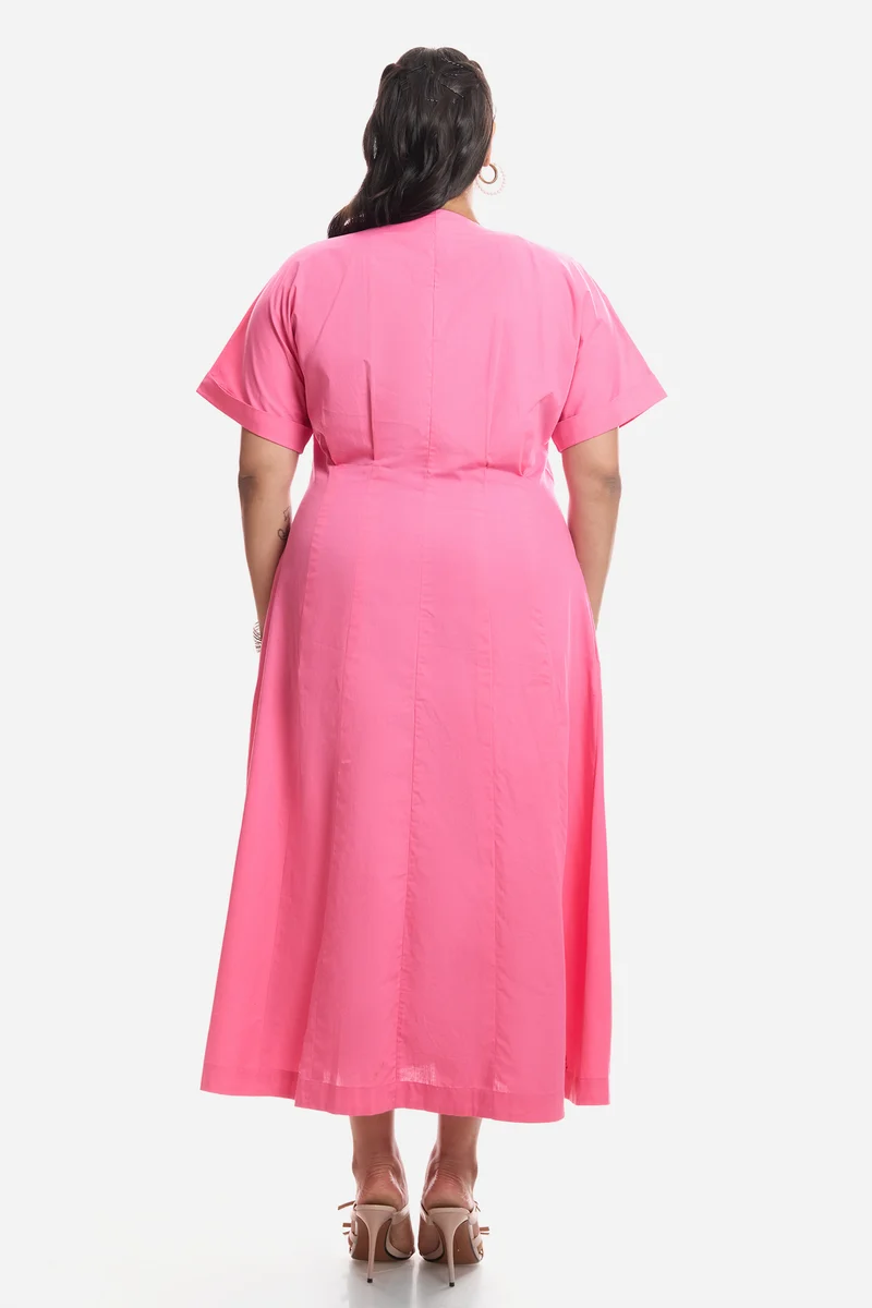 Ariaa|Cotton Pleated Midi Shirt Dress
