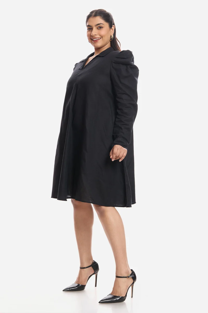 Anavi|Viscose Aline Dress With Mutton Sleeves