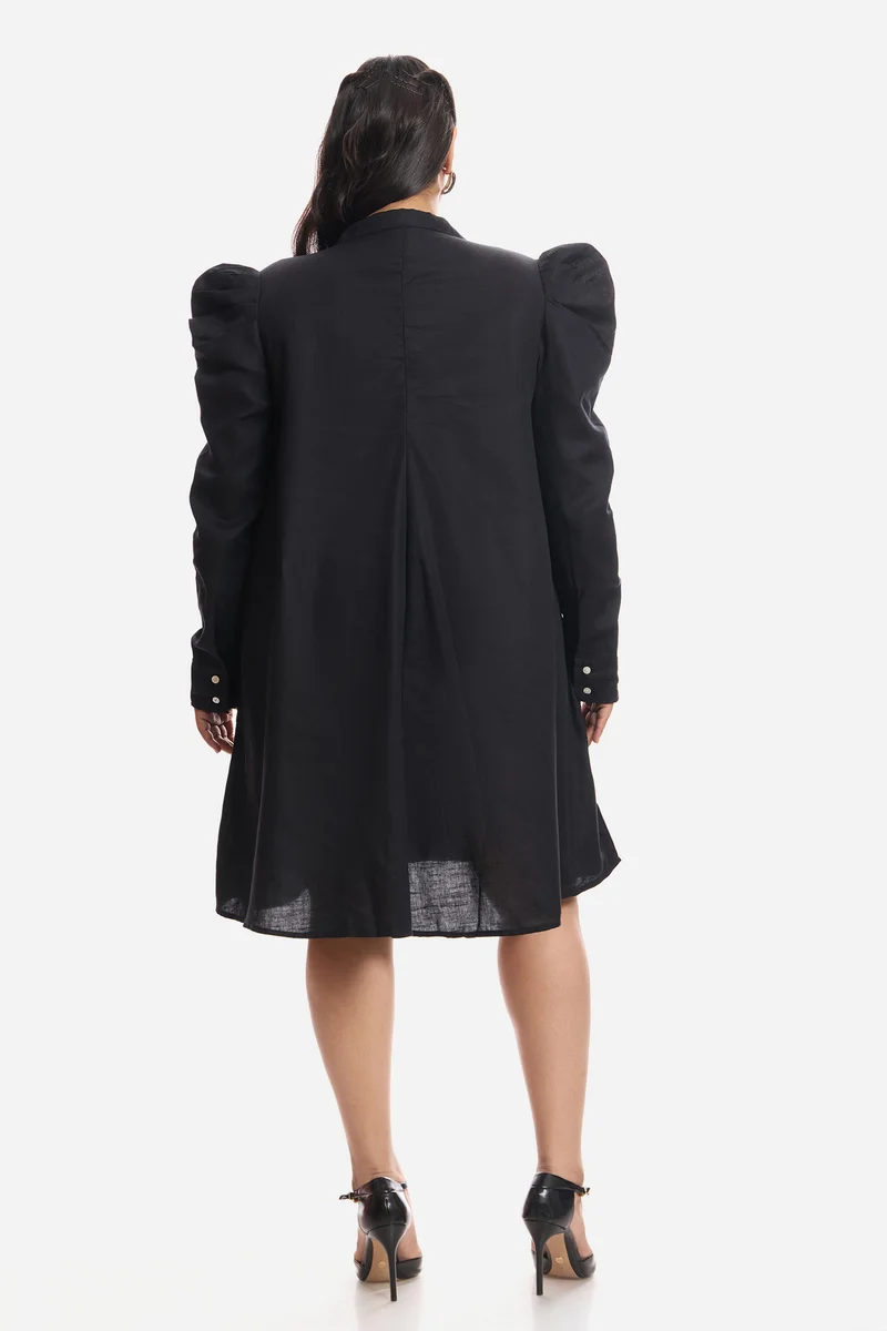 Anavi|Viscose Aline Dress With Mutton Sleeves