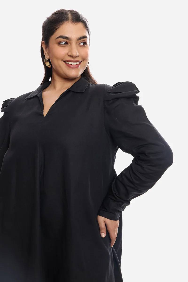 Anavi|Viscose Aline Dress With Mutton Sleeves