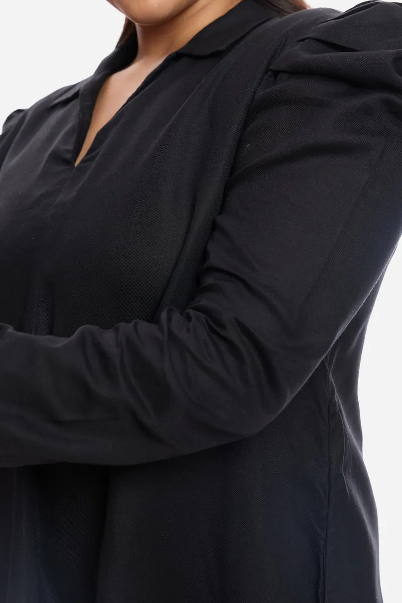 Anavi|Viscose Aline Dress With Mutton Sleeves