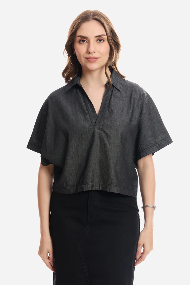 Liory|100% Cotton Dolman Sleeve Denim Top