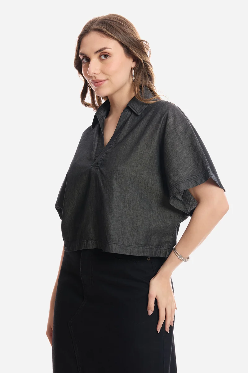 Liory|100% Cotton Dolman Sleeve Denim Top